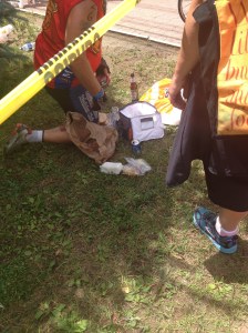 this dude had a beer and a sandwich in his special needs bag. interesting.